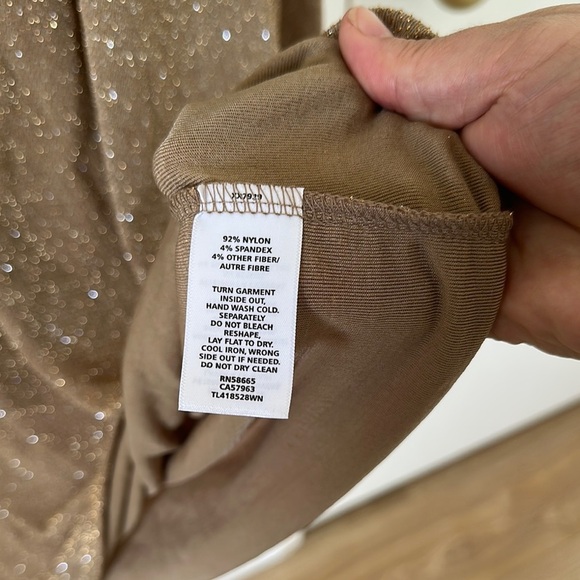 Leith Sparkle Tie Waist Long Sleeve Mini Dress in Tan - Picture 10 of 12